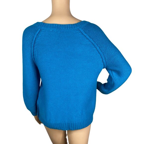 Anthropologie Moth Wool Angora Blue Side Button Raglan Pullover Sweater SZ M - Picture 7 of 9